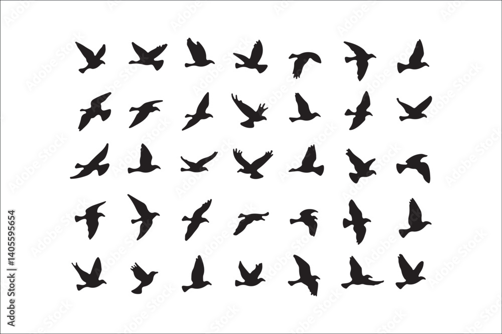 Naklejka premium Bird Silhouette Bundle | Flying Birds Vector Clipart | SVG, PNG, EPS for Cricut & Laser CuttingBirds Vector Silhouettes | Wildlife Animal SVG Files | Digital Bird Clipart for Crafts & DecorFlying