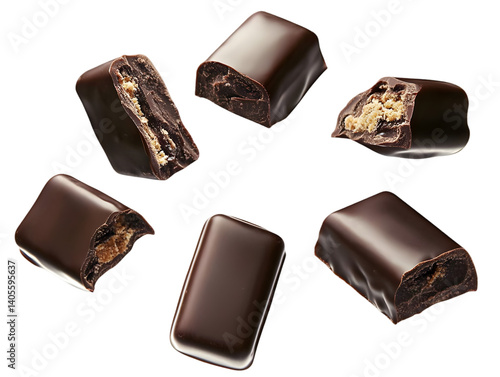 Isolated Chocolate Candies Floating Against a Black Background Photo