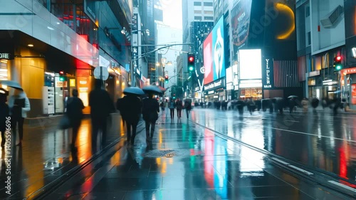 Wallpaper Mural Rainy City Life with Neon Reflections and Motion Blur Torontodigital.ca