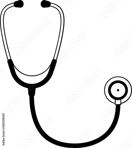 Auscultation Device Silhouette: A striking black and white illustration of a stethoscope, symbolizing healthcare and medical examination. A vital tool of modern medicine.