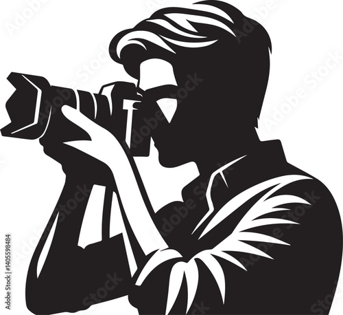 Silhouette of a Male Photographer with DSLR Camera in Action

