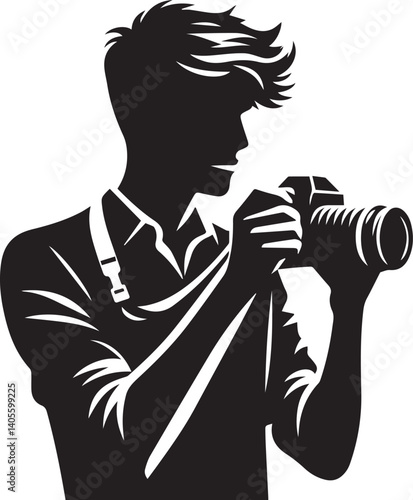 Silhouette of a Male Photographer with DSLR Camera in Action

