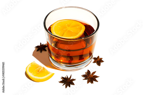 Isolated Cocktail Glass With Orange Slice and Star Anise on Transparent Background