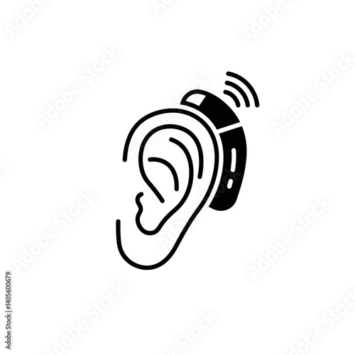 Enhancing Clarity: A detailed, sleek graphic depicts a hearing aid nestled behind an ear, symbolizing the technology assisting sound perception.