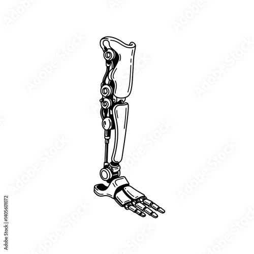 Technological Marvel: A meticulously crafted prosthetic leg showcases intricate engineering and design, representing the fusion of technology and human capability, symbolizing resilience and progress.