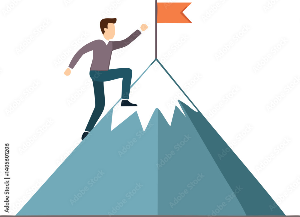 custom made wallpaper toronto digitalPerson Climbing Mountain with Victory Flag at Summit Vector Isolated, Achievement Success Concept, Adventure Challenge Illustration, Motivational Goal Reaching