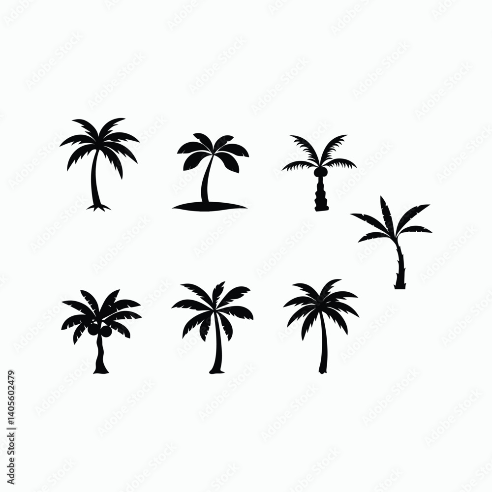 Silhouette Elements – Palm Tree Collection, Minimalist Black and White Design. Silhouette Elements – Palm Tree Collection, Minimalist Black and White Design.