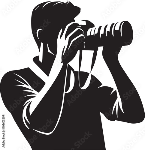 Silhouette of a Male Photographer with DSLR Camera in Action

