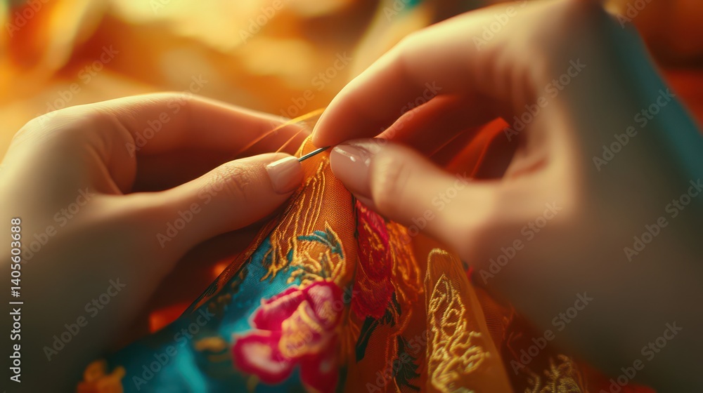 Crafting Beautiful Embroidery: A Close-Up of Needle and Thread Crafting Beautiful Embroidery: A Close-Up of Needle and Thread