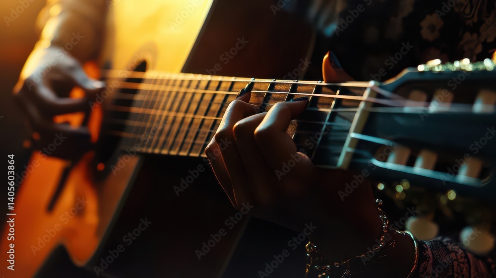 Fototapeta premium Captivating Guitar Performance in Warm Light