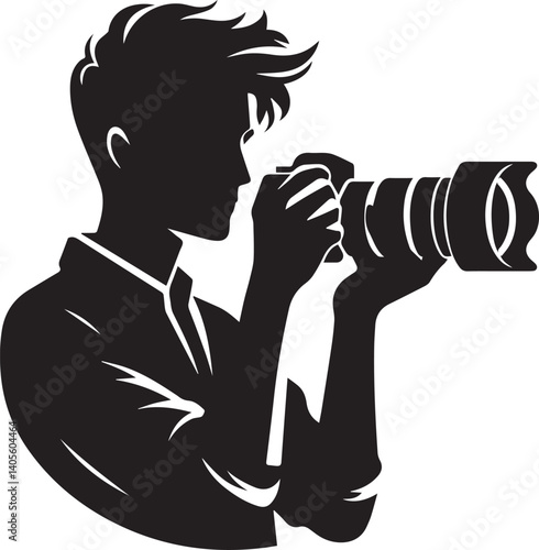 Silhouette of a Male Photographer with DSLR Camera in Action

