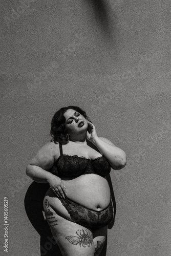 Фотография Plus size old Hollywood lingerie model outdoors
