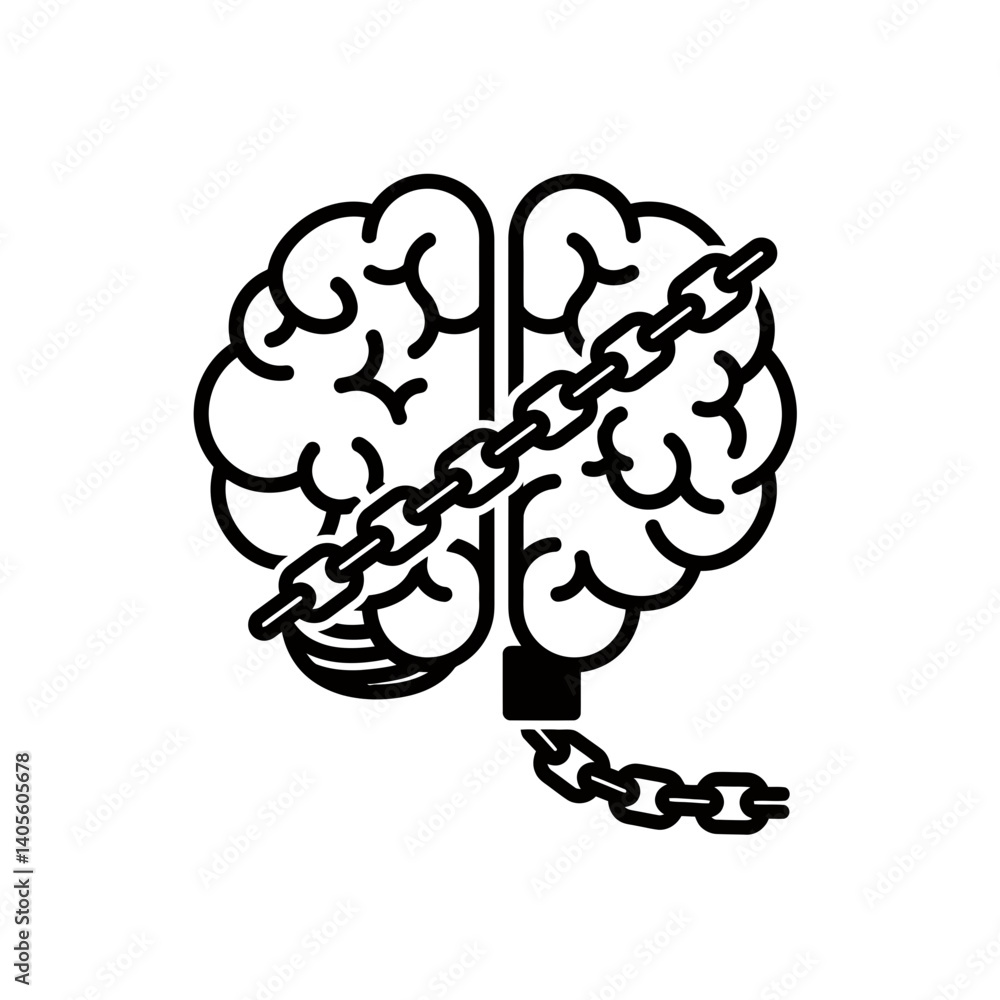 Fototapeta premium Mind Unchained: A striking illustration symbolizing the freeing of the mind from constraints. The image depicts a brain bisected by a chain.