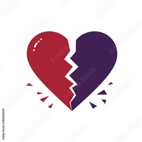 Broken Heart Symbol:  A simple yet powerful illustration of a broken heart, representing heartache, separation, or loss. The heart is depicted as two halves, cracked apart with jagged edges.