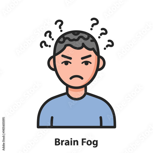 Brain Fog: A person experiencing "brain fog" with question marks above the head. Representing confusion, mental cloudiness, and a lack of clarity in a thought-provoking illustration.