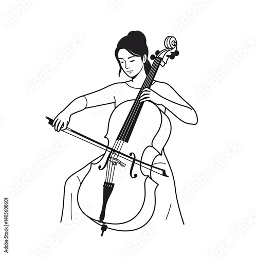 Serene Melodies: A solo cellist, captured in an illustration, gracefully draws their bow across the strings, filling the space with a harmonious symphony of sound and emotion.