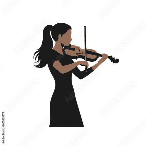 Violinist in silhouette: A solitary violinist, immersed in a world of music, plays a melodic symphony with skillful hands, the silhouette against light setting the scene for harmonious creation.