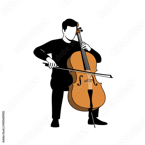 Solo Cellist: An illustrated depiction of a musician engrossed in playing the cello, embodying the harmonious interplay of sound and artistry.