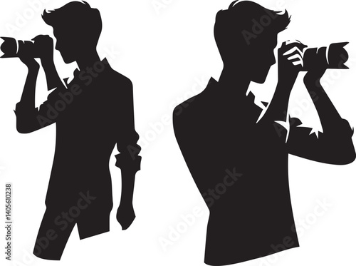 Silhouette of a Male Photographer with DSLR Camera in Action

