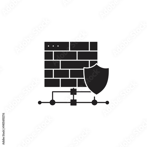 Digital Fortress: A stark illustration of a digital firewall concept, featuring a brick wall and a shield to symbolize network security and data protection.