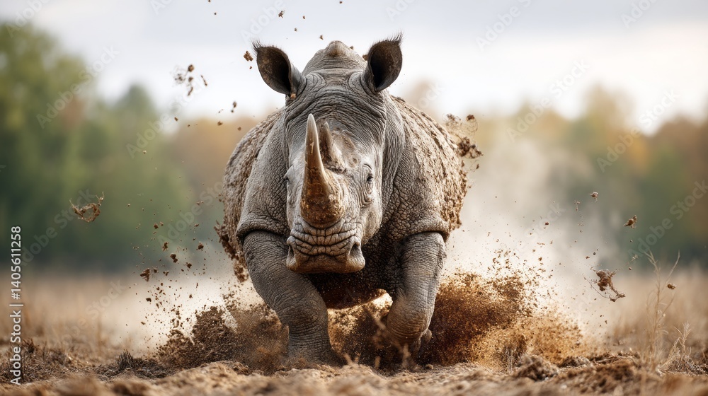 Fototapeta premium Generic Rhinoceros Charging View Field Through 9it2h2h