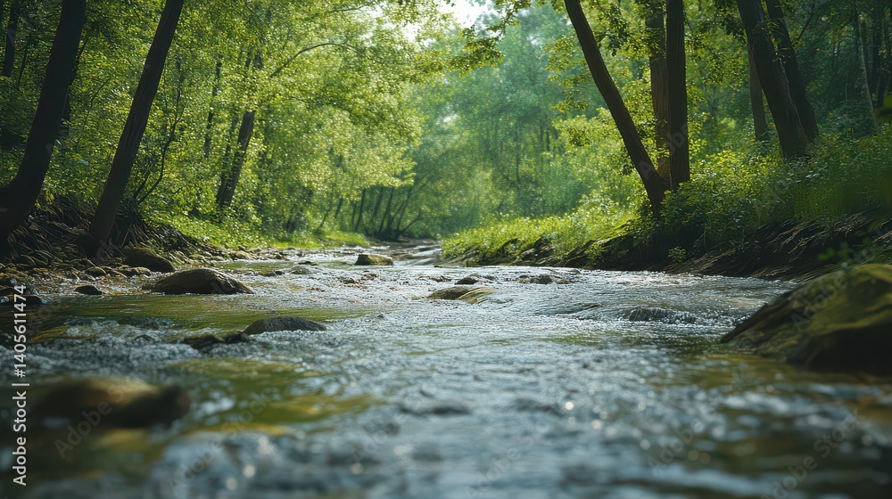 Serene River Flowing Through Lush Green Forest Serene River Flowing Through Lush Green Forest