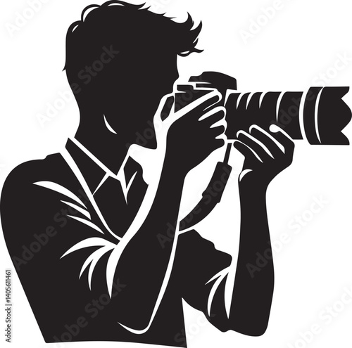 Silhouette of a Male Photographer with DSLR Camera in Action

