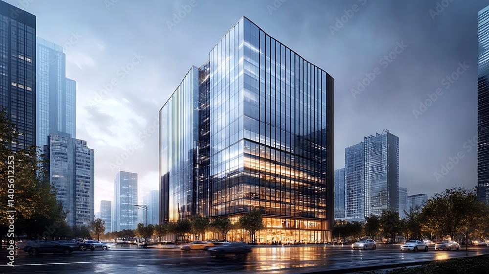 Vibrant sunset over reflective architecture and green surroundings high resolution picture Vibrant sunset over reflective architecture and green surroundings high resolution picture