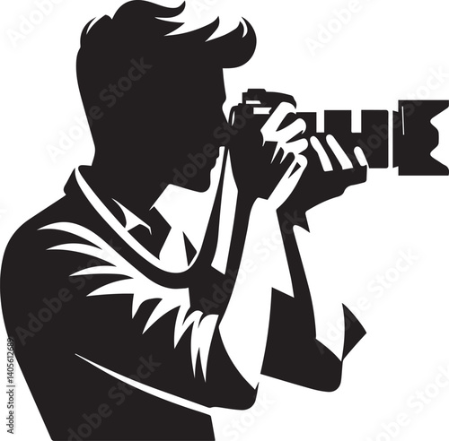 Silhouette of a Male Photographer with DSLR Camera in Action

