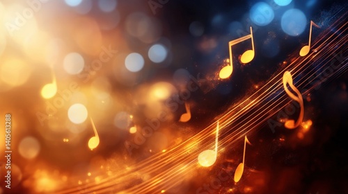 Obraz na płótnie A glowing abstract background with softly floating musical notes in golden light, forming a dreamy melody-inspired composition w salonie