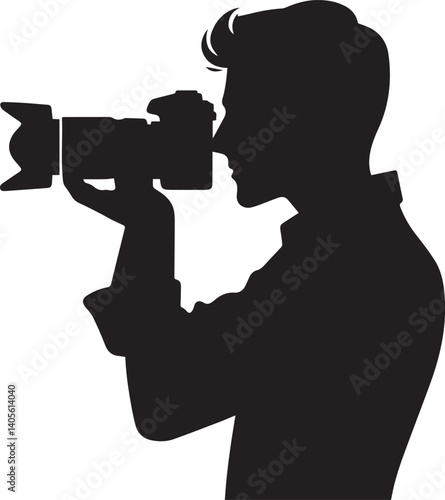 Silhouette of a Male Photographer with DSLR Camera in Action

