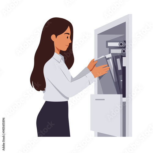 Organizing Paperwork: A dedicated professional sorts through important documents, showcasing meticulous organization and efficiency, a symbol of diligent work ethic and attention to detail.