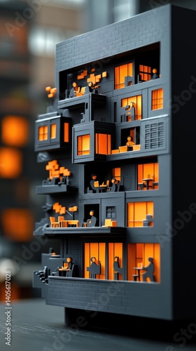 Wallpaper Mural Illuminated Modern Apartment Model with Miniature Figures Torontodigital.ca