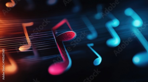 Obraz na płótnie A high-resolution macro shot of shimmering metallic musical notes floating over a soft black background w salonie