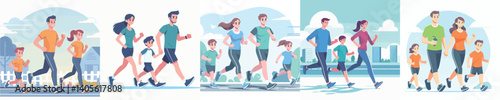 Vector of a family jogging together.