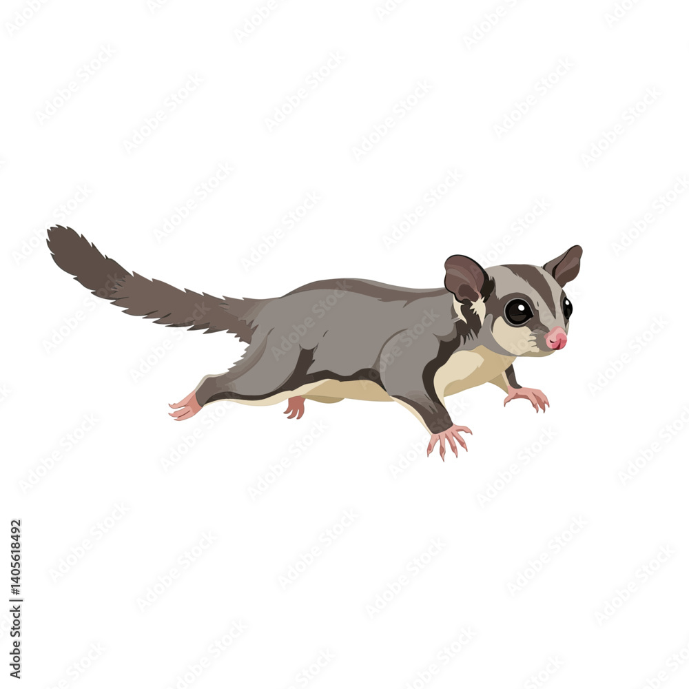 Naklejka premium Whimsical Sugar Glider: A charming sugar glider depicted in a lively pose, showcasing its unique gliding membrane and captivating features against a clean background.