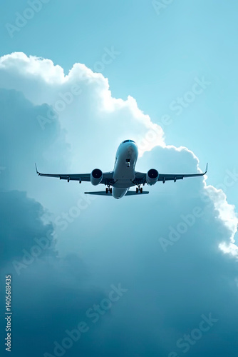 A passenger plane is flying through the sky.created with the help of artificial intelligence.