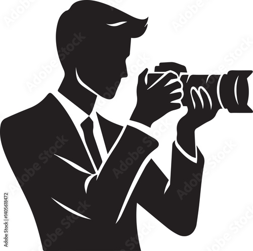 Silhouette of a Male Photographer with DSLR Camera in Action

