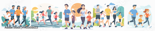 Vector of a family jogging together.