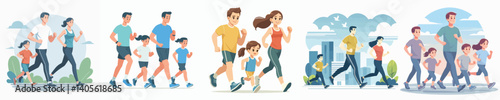Vector of a family jogging together.