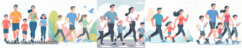 Vector of a family jogging together.
