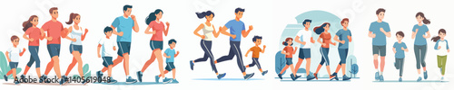 Vector of a family jogging together.