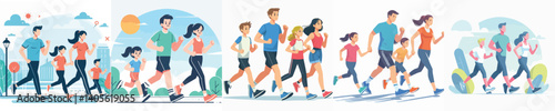Vector of a family jogging together.