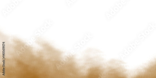 Dust sand smoke cloud particles isolated on transparent white background. Brown sandstorm, explosion, rising dust, and smog effect. PNG elements for design, overlay, and compositing