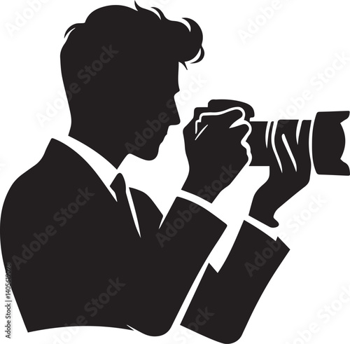 Silhouette of a Male Photographer with DSLR Camera in Action

