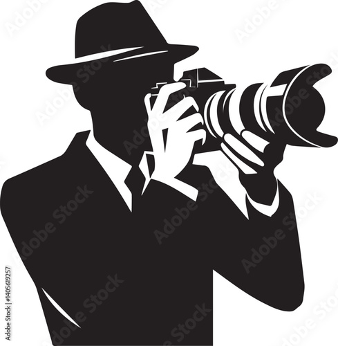 Silhouette of a Male Photographer with DSLR Camera in Action

