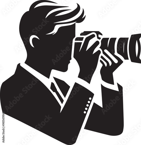 Silhouette of a Male Photographer with DSLR Camera in Action

