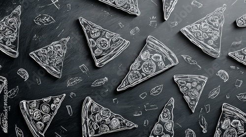 Creative Doodle Style Pizza Slice Pattern on Dark Background