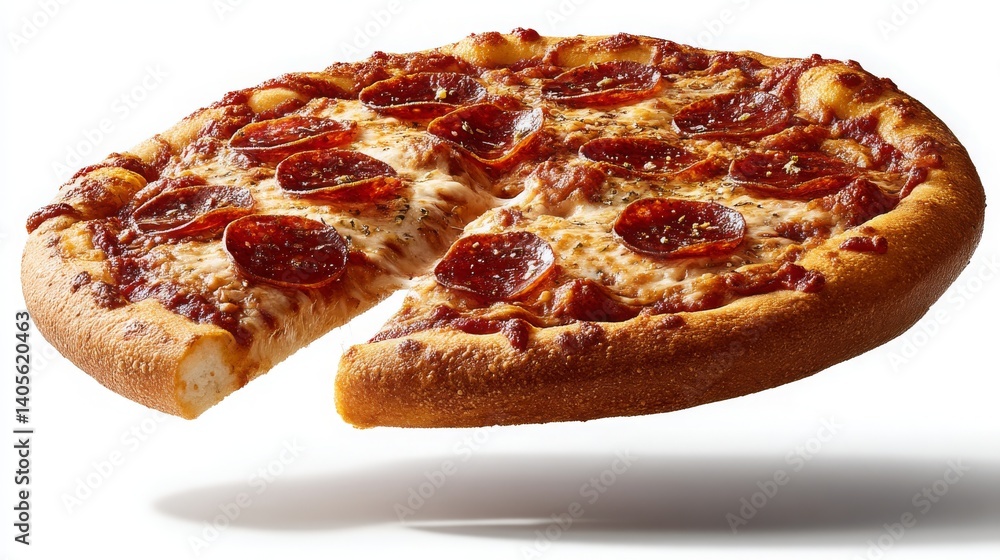Delicious Pepperoni Pizza Slice Hovering in Mid-Air with Shadow Delicious Pepperoni Pizza Slice Hovering in Mid-Air with Shadow