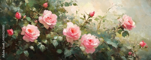 Wallpaper Mural Delicate Pink Roses in a Garden Torontodigital.ca